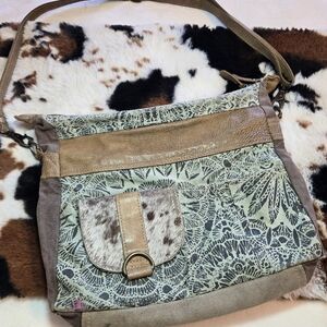 Myra Bag Puerile Leather & Canvas Cow Hide Western Shoulder Bag Crossbody